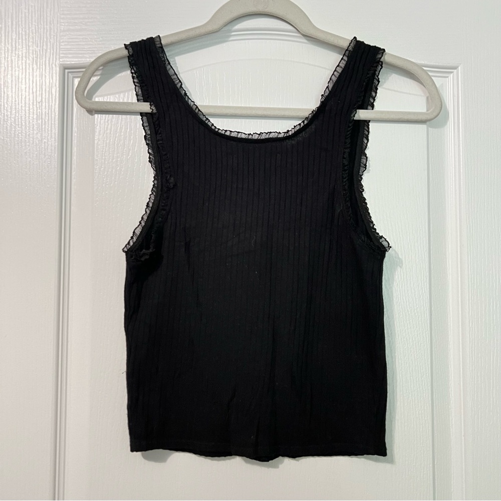 Reformation Black Ruffle Ribbed Cropped Tank Top - Picture 6 of 6